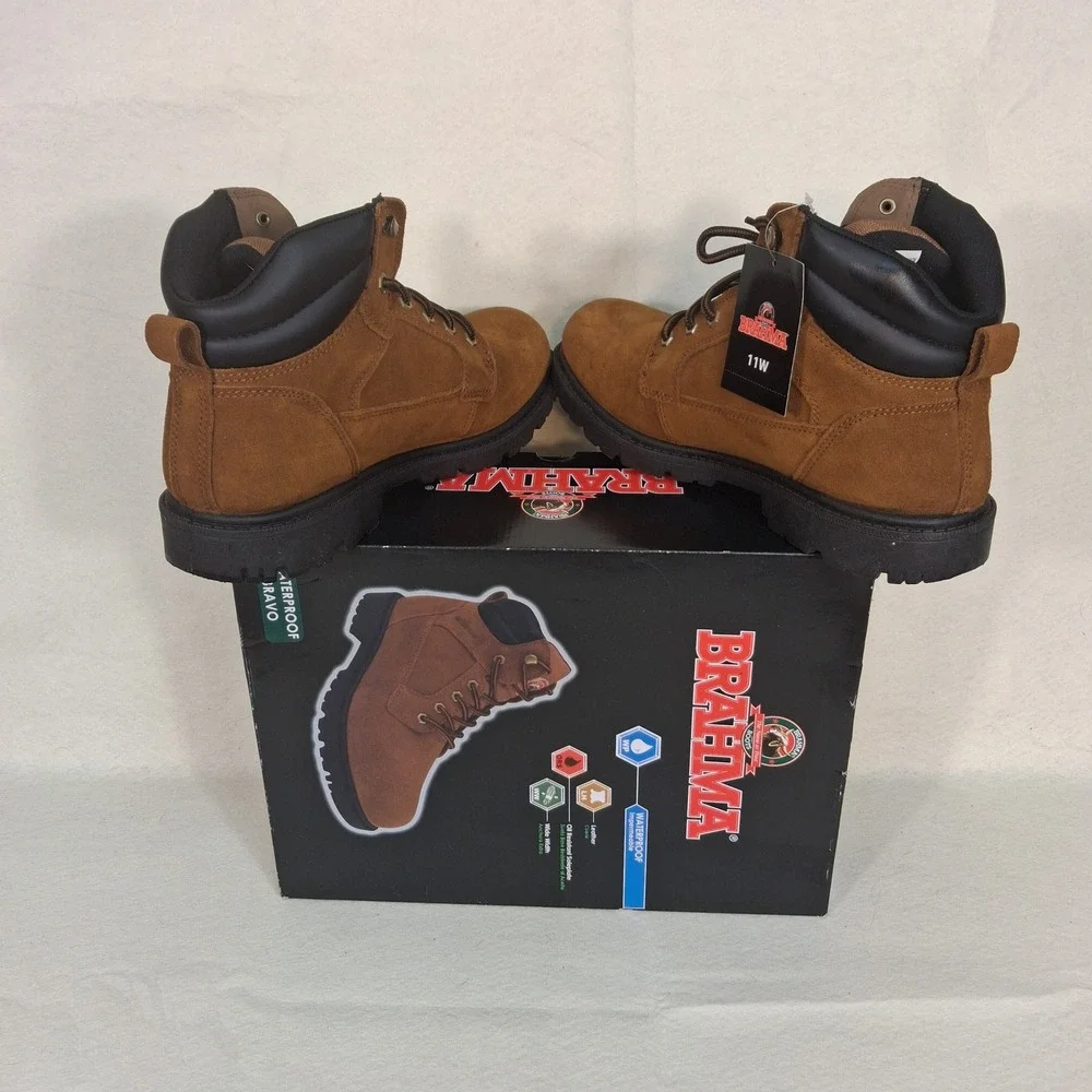 Brahma Bravo Work Boots Men 11W Brown Waterproof Suede Oil Resistant MNBR0544411